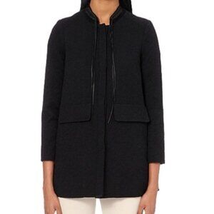 $695 maje Black Gretelle Leather-Trimmed Cotton Jacket size FR 38/6